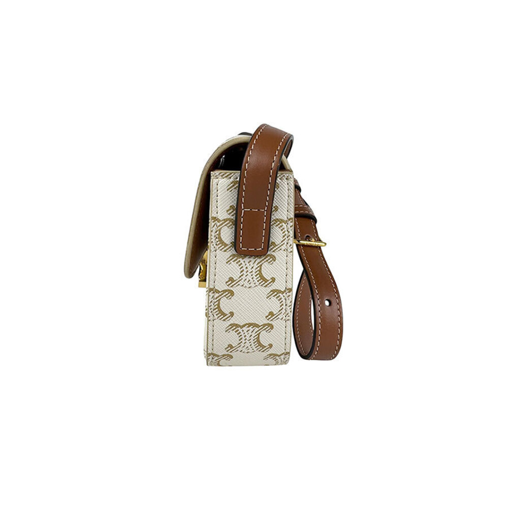 Celine gold canvas coated bag Triomphe shoulder white